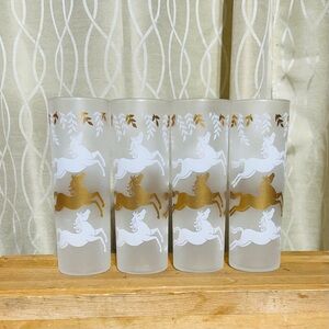 MCM Libbey Frosted Galloping Horse Cavelcade Tom Collin’s Glasses 4